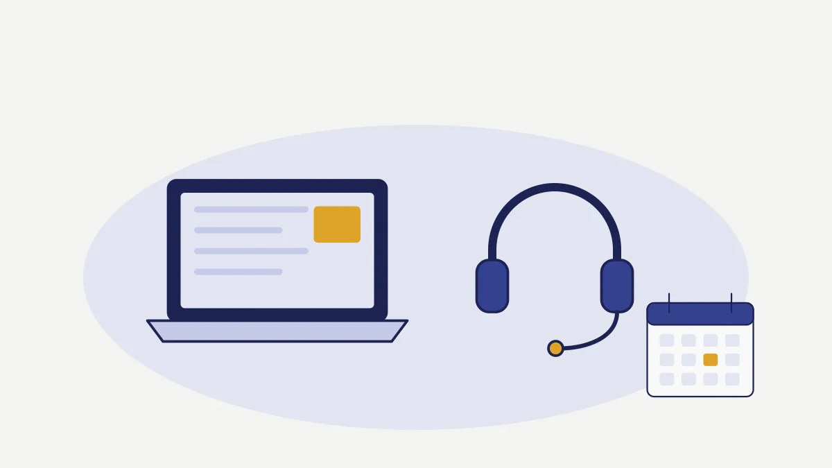Un ordinateur portable, un casque et un calendrier